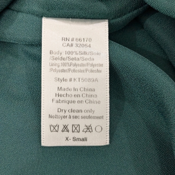 Maeve 100% Silk Green Floral Top Blouse Cold Shoulder Long Sleeve Flowy XS - Picture 10 of 10